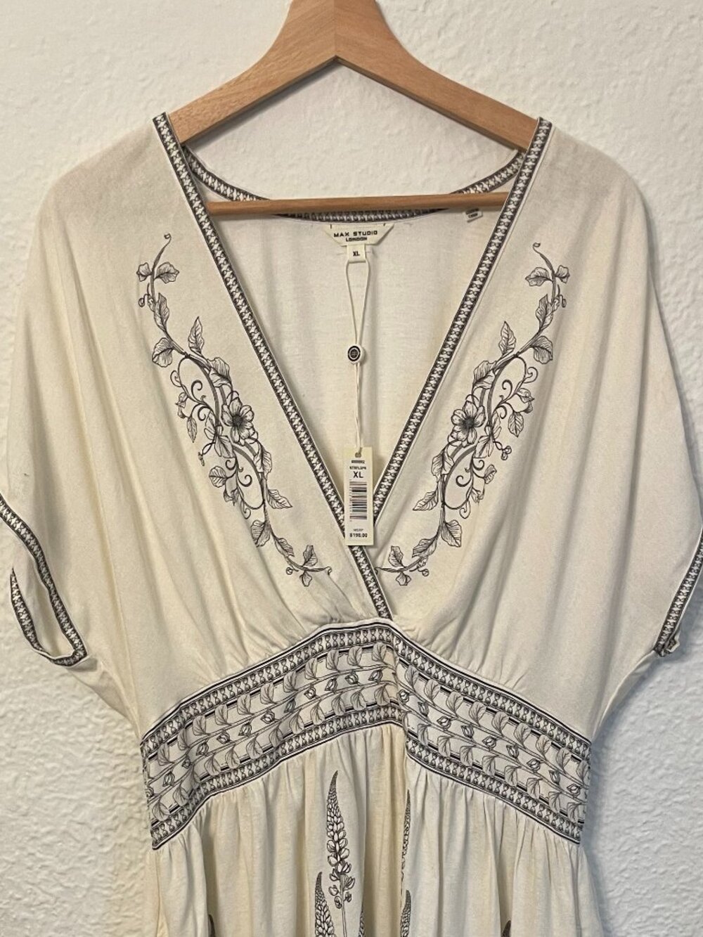 NWT Max Studio Maxi Dress Linen XL Botanical Boho Prairie Cottage Goddess Style - Picture 2 of 14